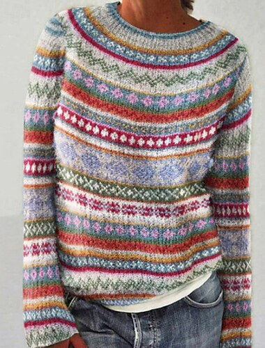  Per donna Felpa Maglione Fair Isle Casual Morbido Floreale A Coste Girocollo Lavorato a maglia Stampato Manica Lunga Top Regolari Maglia All'aperto Quotidiano Uscire Blu Autunno