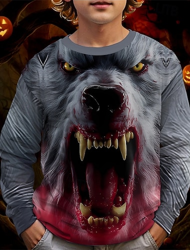  Halloween Pojkar 3D Grafisk T-shirt Långärmad Vår Höst Mode Grundläggande Barn 4-12 år Rund hals Utomhus Ledigt Dagligen Normal