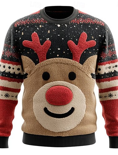  Stygg julegenser Herre Hver Pullover genser Strikketøy Crewneck Fritid Feriereise Daglig Festival 3D-utskrift Hold Varm Langermet Høst Vinter Sort A Svart b Svart