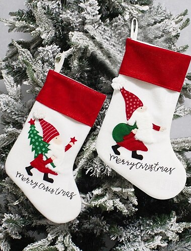  1 sac cadeau de bonbons de bas de Noël pour enfants, décoration de fête de vacances, ornement suspendu d'arbre de Père Noël, porte-bonbons de Noël, pochette cadeau