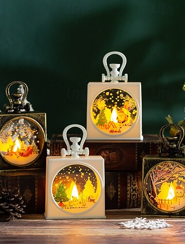  1 tira de luces LED navideñas de 12,3 x 9,5 cm con luz de mano iluminada, Papá Noel, muñeco de nieve, reno, árbol de Navidad, decoración de mesa para reuniones en interiores y exteriores, luz ag13 x 3