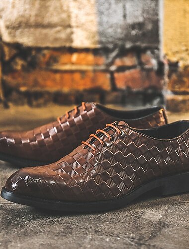  scarpe eleganti da uomo in similpelle intrecciata marrone | design alla moda con lacci per occasioni business e casual