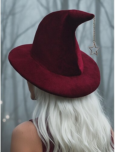  Cappello da strega di Halloween da donna: cappello da mago a punta in velluto con ciondolo a stella per feste in maschera, cosplay e festival