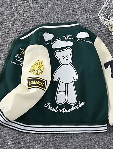  Bambini Unisex Giacche da baseball Capispalla Blocco di colori Manica Lunga Cerniera Cappotto All'aperto Moda Quotidiano Blu Verde Primavera Autunno Dai 4 anni in su