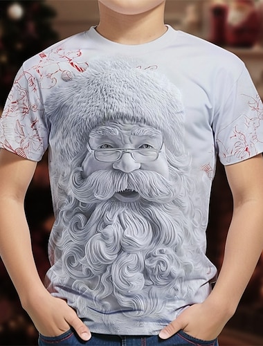 Новогодняя тематика Мальчики 3D Графика Дед Мороз Футболка С короткими рукавами Лето Весна Мода Классический Дети 4-12 лет Вырез под горло на открытом воздухе Повседневные Стандартный   Новогодняя тематика Мальчики 3D Графика Дед Мороз Футболка С короткими рукавами Лето Весна Мода Классический Дети 4-12 лет Вырез под горло на открытом воздухе Повседневные Стандартный