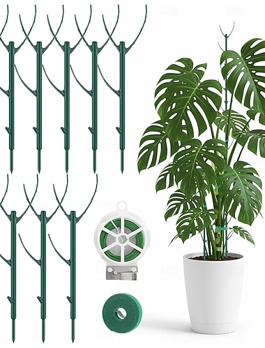  10 estacas para plantas, estacas de soporte para plantas de interior y exterior. Varillas para plantas de 11 pulgadas con ataduras de 20 m, pegatinas para plantas de 5 m para plantas trepadoras con