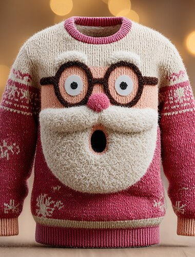  Stygg julegenser Herre julenissen Snøfnugg Pullover genser Strikketøy Crewneck Fritid Feriereise Daglig Festival 3D-utskrift Hold Varm Langermet Høst Vinter Rød -1 Rød -2 Rød -3