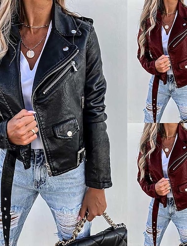  Dámské Deri Ceketler Motorkářská bunda Zahřívací Pohodlné Zip Knoflíky Na běžné nošení Pevná barva Dovolená ulice Ležérní Denní nošení Krátké Přehnutý Běžný Dlouhý rukáv Svrchní oděvy Černá Fialová