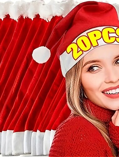 Juego de 20/50 gorros navideños, gorros rojos de Papá Noel para adultos, accesorios para fiestas navideñas y decoraciones de regalo festivo.   Juego de 20/50 gorros navideños, gorros rojos de Papá Noel para adultos, accesorios para fiestas navideñas y decoraciones de regalo festivo.