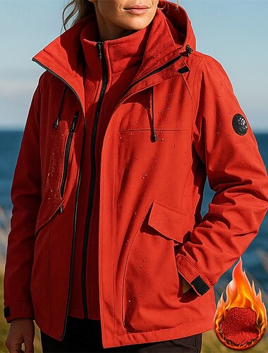  Jul Dame Turjakke Fleece-jakke Vinterfrakk 3-i-1-jakke Vinter utendørs Vanntett Vindtett Topper Svart Hvit Rød Lilla