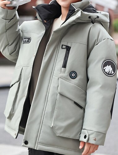  Infantil Unisexo Jaqueta de penas Jaqueta para atividades ao ar livre Casaco puffer agasalhos Côr Sólida Manga Longa Mantenha Quente A prova de Vento Casaco Ao ar livre Diário Básico Preto Vermelho