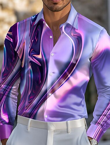  בגדי ריקוד גברים גיאומטרי צבע מעבר צבע אמנות מופשטת חולצה חולצת סאטן שמלת שמלה שרוול ארוך אופנה קז'ואל חופשה לבוש ליום קיץ אביב סתיו צווארון מתקפל הדפסת תלת מימד חולצות מכופתרות