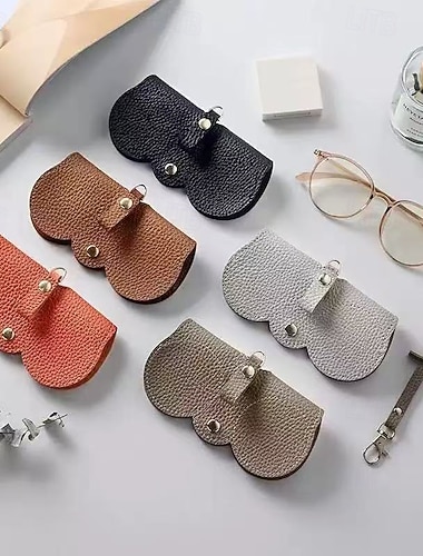  حقيبة نظارات شمسية من الجلد الناعم مكونة من 5 قطع، حافظة نظارات محمولة للنساء والرجال، حقيبة منظم نظارات ناعمة مع حزام