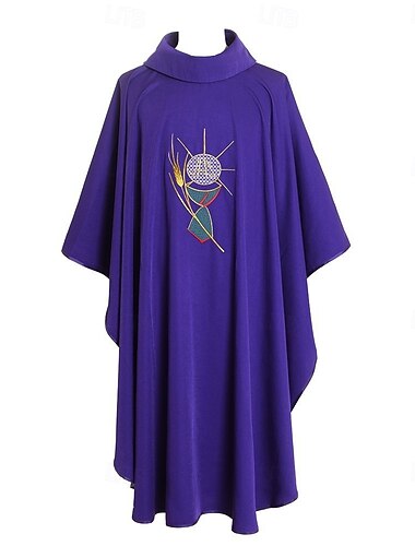 Retro Vintage Medieval Renaissance Robe Chasuble Priest Catholic Embroidered Fancy Dress Men's Religious Halloween Carnival Performance LARP Ren Faire Adults Cloak