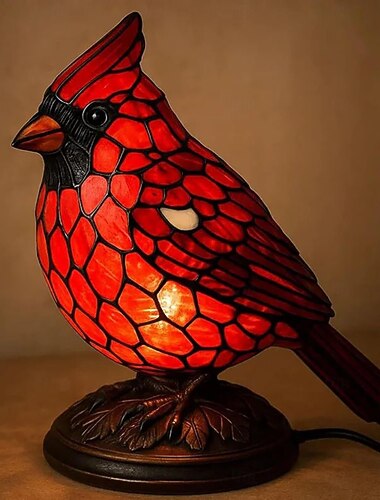  Lampe oiseau cardinalis en résine veilleuse cardinalis décorations de Noël ornement de bureau oiseau rouge pour chevet salon chambre décoration de la maison