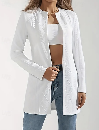  Dámské Neformální bunda Pohodlné Prodyšné Žakár Módní Denní Bez vzoru Venkovní Ležérní Denní Jednořadé Standardní Výstřih ke krku Běžný Dlouhý rukáv Svrchní oděvy Černá Bílá Jaro Podzim