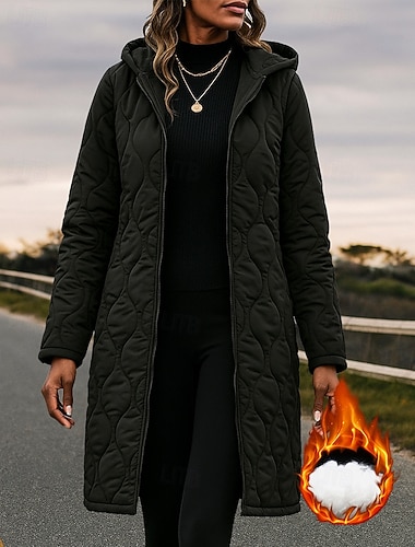  בגדי ריקוד נשים מעיל חורף עם רוכסן מעיל קפוצ'ון פליז עבה שרוול ארוך צמרות בגדי ספורט ומנוחה אחיד עמיד חם צעידה נסיעות חופשה בגדי ספורט לבוש אקטיבי שחור תלתן חאקי