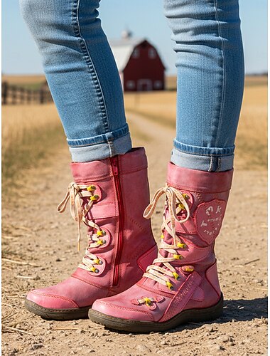Botas de combate femininas vermelhas com cadarço e cano médio, forradas com lã, estilo vintage de fazenda, confortáveis, feitas à mão para trajes casuais e uso ao ar livre no inverno   Botas de combate femininas vermelhas com cadarço e cano médio, forradas com lã, estilo vintage de fazenda, confortáveis, feitas à mão para trajes casuais e uso ao ar livre no inverno