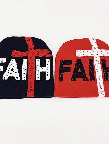  Homens Unisexo Gorro Chapéus de inverno Gorros 骷髅头毛线帽 Chapéu de malha Preto Vermelho Fibras Acrilicas Jacquard Tricotado Aconchegante Dia Das Bruxas Roupa Diária Festival Cruz Fé Quente