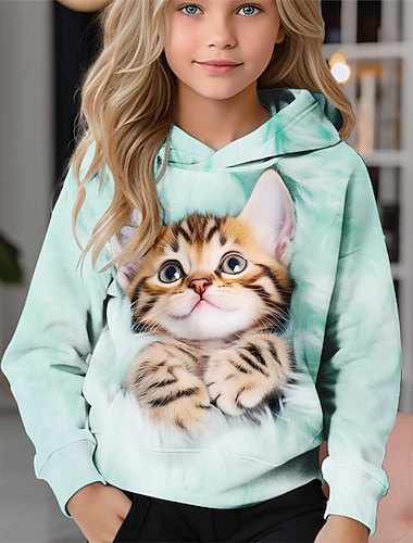 Девочки 3D Кот Толстовка Длинный рукав Осень Зима Мода Очаровательны Классический Дети 4-12 лет Капюшон на открытом воздухе Повседневные Стандартный   Девочки 3D Кот Толстовка Длинный рукав Осень Зима Мода Очаровательны Классический Дети 4-12 лет Капюшон на открытом воздухе Повседневные Стандартный