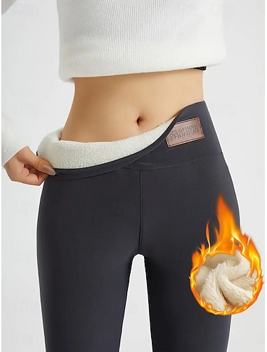  نسائي طماق بنطال ضيق مبطن بالصوف نشيط العطلة موضة مكتمل الطول خصر عالي لون الصلبة التنفس إمكانية ناعم مريح قابل للبسط خمر أرزق بحري أسود رمادي الربيع الخريف الشتاء عادي