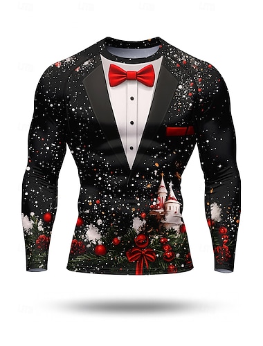  Weihnachten Herren Kompressionsshirt Laufshirt Langarm T-Shirt Schnelltrocknend Kompression Power Flex Feuchtigkeitsableitend Fitnesstraining Aktives Training Übung Sportbekleidung Sportkleidung