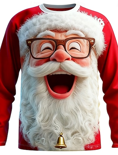  Noël Homme Père Noël Drôle T-shirt manche longue T-shirt Impression 3D Col ras du cou Chemise Mode Basique 3D Rue Occasionnel Quotidien Rouge 3 Rouge rouge 2 Été Printemps Vêtement Tenue S M L XL XXL