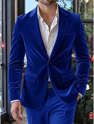  Homens Jaqueta Blazer Colar de entalhe Casual Cor Sólida Blazer Preto Azul Escuro Moderno Dois botões de peito simples
