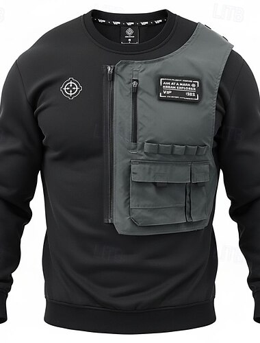  Homens Moletom Preto Gola Redonda Bloco de cor Patchwork Zíper Desportos e Ar livre Diário Feriado Poliéster Roupa de rua Básico Casual Primavera & Outono Roupa Moletons Moletons Manga Longa