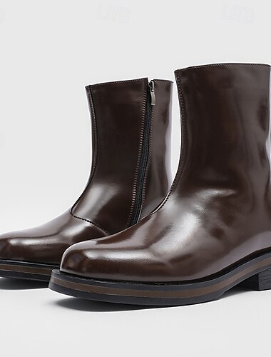  Homens Botas Caminhada Pele PU Confortável Antiderrapante Botas Cano Médio Mocassim Preto Marron Verão Primavera Outono