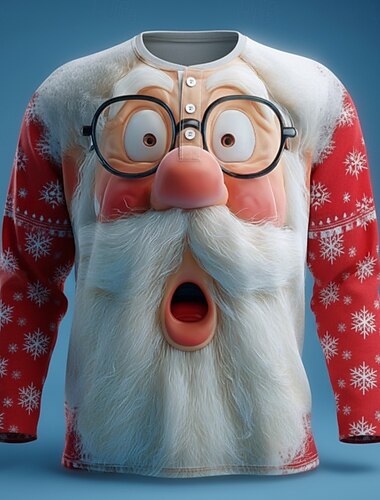  Муж. Новогодняя тематика Дед Мороз Рубашка Хенли Длинный рукав Мода Симпатичные Стиль Повседневные Повседневные Праздники На выход Зима Весна & осень Красный Хенли Футболка Хенли