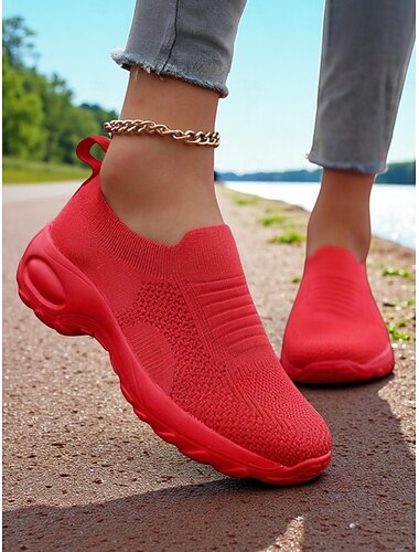  Groene Flyknit slip-on sneakers voor dames – ademende, lichtgewicht schoenen voor casual streetstyle, wandelen, hardlopen en de sportschool