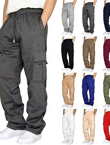  Men's Cargo Sweatpants Sweatpants Trousers Drawstring Pocket Elastic Waist Plain Comfort Sports Outdoor Daily Fashion Casual Black White Micro-elastic