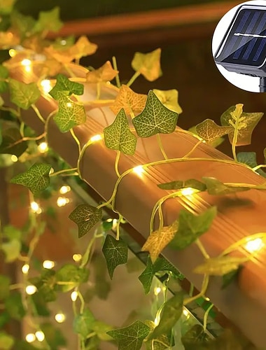 Светодиодная гирлянда на солнечных батареях, 5 м, 50 светодиодов, водонепроницаемая, 8 режимов освещения, искусственные гирлянды, зеленые гирлянды из листьев для дома, офиса, спальни, свадьбы,   Светодиодная гирлянда на солнечных батареях, 5 м, 50 светодиодов, водонепроницаемая, 8 режимов освещения, искусственные гирлянды, зеленые гирлянды из листьев для дома, офиса, спальни, свадьбы,