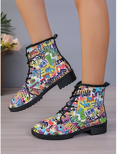  Женские розовые ботильоны с цветочным принтом и шнуровкой – стильные весенние модные ботинки-армейцы для повседневных образов