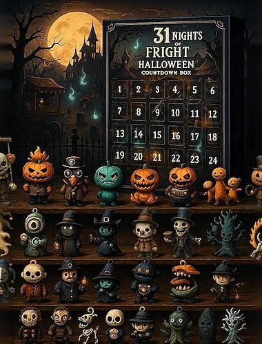  Calendario dell'avvento con conto alla rovescia di Halloween da 31 notti di paura, con statuine, bambole spaventose insolite, decorazioni per il calendario dell'avvento, regali, bambole spaventose,