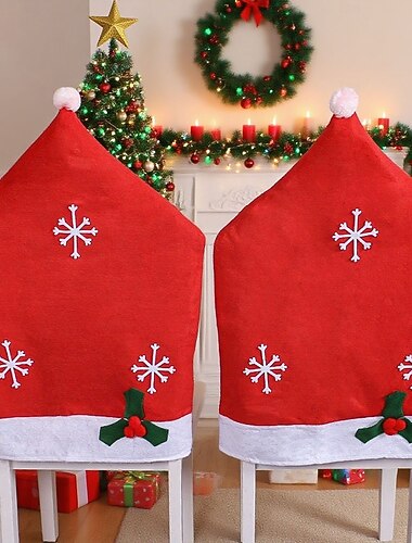  Fundas de silla navideñas rojas con diseño de copos de nieve, fundas festivas para sillas navideñas para decoración del hogar y suministros para fiestas navideñas.