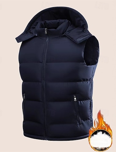  Per uomo Gilet imbottito Gilet Vacanza Quotidiano Data Moda Casual Autunno Inverno Tasca Poliestere Caldo Confortevole Tinta unica Cerniera Con Cappuccio Vestibilità regolare Nero Blu Gilet
