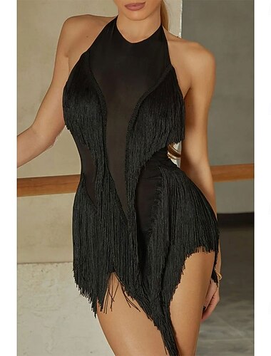  Latindans Kjole Dusk Ren Farge Tvinning Dame Ytelse Trening Ermeløs Høy Spandex