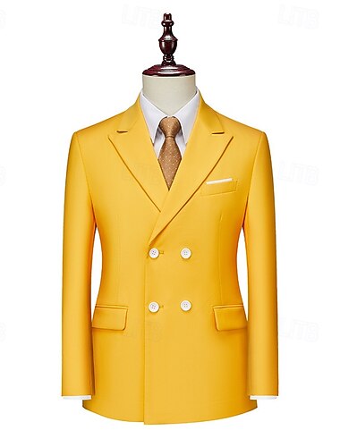  Herren Blazer Geschäft Cocktailparty Hochzeitsfeier Mode Lässig Frühling Herbst Polyester Einfach Tasche Knöpfe Bequem Doppelreihig Blazer Schwarz Weiß Gelb Rosa