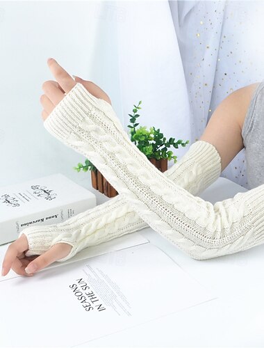  maniche lunghe invernali lavorate a maglia da donna, guanti in acrilico senza dita, maglieria calda senza manici per autunno e inverno, scaldamuscoli lunghi