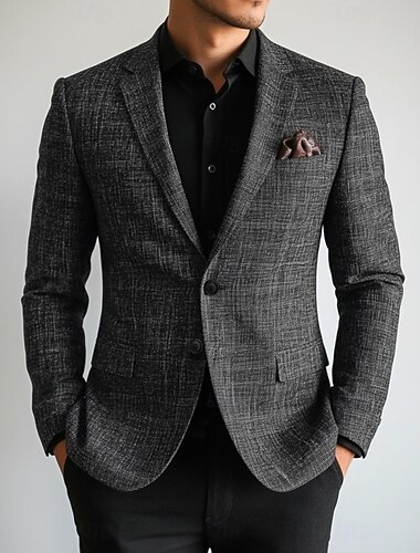  Homme Veste blazer Col cranté Classique Rayé Blazer Noir Coupe Slim à boutonnage simple à 2 boutons
