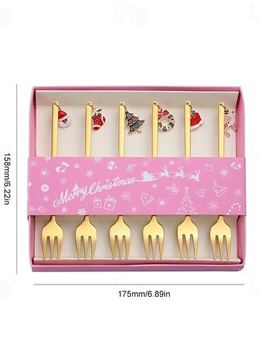  Metallskje julegavesett 6 deler rustfritt stål tegneserie kreativ kaffeskje dessertskje feriefest servise kjøkkenutstyr festlig dekorasjon gave til familie og venner