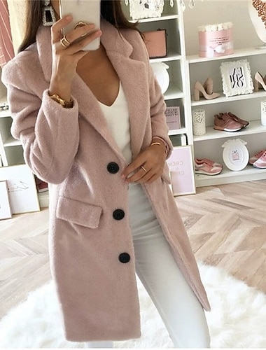  Γυναικεία Casual Jacket Διατηρείτε Ζεστό Άνετο Τσέπη Κουμπιά Μοντέρνα Υπαίθριο Σκέτο Εξόδου Σαββατοκύριακο Μονόπετο Κανονικό Πέτο Κανονικό Μακρυμάνικο Εξωτερικά ενδύματα Μαύρο Ανθισμένο Ροζ Ρουμπίνι