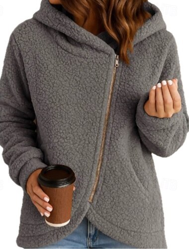  Women's Pullover Hoodie Sweatshirt Plain Casual Long Sleeve Hooded Regular Tops Street Holiday Zipper Pink Blue Orange Gray Fall Winter