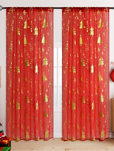  Enkelttråds terylen snøfall julestanglomme gjennomsiktig gardin, julegardiner for stue og soverom