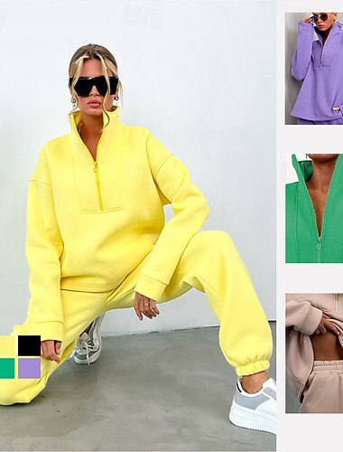  Damskie Dres 2-częściowy Komplety dresowe Stroje sportowe Wiosna Solidne kolory Zestawy odzież Czarny Żółty Spandeks Siłownia Trening Bieganie Wysoka talia Lekki Moda Długi rękaw Sport Odzież sportowa