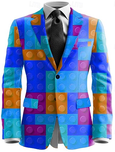  Herre Grafisk Geometrisk Blazer jakke Frakk Bekvem Kunstnerisk Fritid Fest Avslappet Daglig 3D-utskrift Knapper Multi lomme Alle årstider Med hakk Langermet Gul Rød Blå