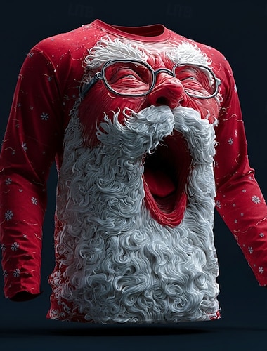  Noël Homme Père Noël 3D T-shirt manche longue T-shirt Impression 3D Col ras du cou Chemise Mode Basique 3D Rue Occasionnel Quotidien Blanche Rouge rouge 2 Été Printemps Vêtement Tenue S M L XL XXL