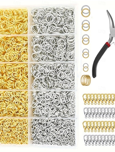  4600-teiliges Set mit offenen Biegeringen, Verbindungsstücke mit Verschlüssen und Verschlüssen zur Schmuckherstellung in Gold und Silber, DIY-Zubehör für die Reparatur von Halsketten, Armbändern und